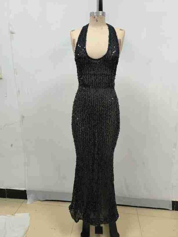Women's Clothing Celebrity New Wholesale Women's Dress Halter Neck Backless Luminous Cloth Deep V Sexy Evening Dress_ecoleips.com