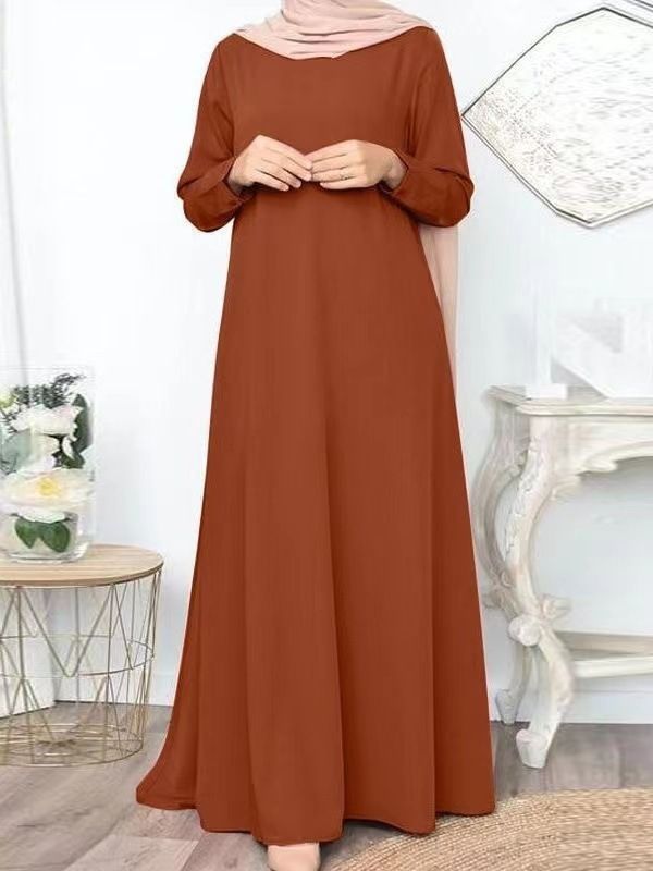 Women's Clothing Ethnic Clothing Solid Color Loose Pullover Leisure Elegant Long Sleeved Minimalist Dress_ecoleips.com