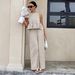 Women's Fashion Casual round Neck Sleeveless Top with Ruffled Skirt High Waist Straight Leg Pants Set_ecoleips.com