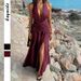 "Women's Elegant Halter Neck Dress - Low Cut High Slit Bodycon Dress, European Style Summer Party Dress, Black/Burgundy, S-XL"_ecoleips.com