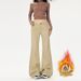 American Retro Khaki Flared Jeans For Women, Autumn And Winter Fleece-Lined Low Waist Brown Melad Loose Floor-Length_ecoleips.com