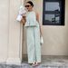 Women's Fashion Casual round Neck Sleeveless Top with Ruffled Skirt High Waist Straight Leg Pants Set_ecoleips.com