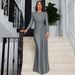 Women's Autumn New Round Neck Sleeve Irregular Overlapping Twisted High Waist Dress, Elegant Long Dress_ecoleips.com