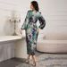 Elegant V Neck Cardigan Dress for Women Slim Fit Print Design Tie Waist Stylish Foreign Trade Wear New Arrival_ecoleips.com