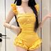 New Pure Desire Sexy Blue Plaid One-Piece Swimsuit Women's Conservative Belly Covering Slimming Hot Spring Swimsuit Student_ecoleips.com