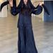 Women's Clothing New Fashion Suit Mercerized Neckline Tie Long Sleeve Pullover Big Swing Cake Skirt_ecoleips.com