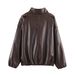 Fashionable Faux Leather Jacket For Women - Stand Collar With Zipper Detail, Streetwear Style, Casual Outerwear (XS/S/M/L, Chestnut)_ecoleips.com