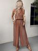 Women's Striped Print Jumpsuit - Sleeveless Romper With Elastic Waist, Summer Casual Wide Leg Pantsuit_ecoleips.com