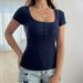 2026 Spring/Summer European American Slim-Fit Women's Top Y2K Solid Color Versatile Button V-Neck Short-Sleeve T-Shirt_ecoleips.com