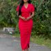 Elegant V-Neck Long Evening Dress With Rhinestone Detail - African-Inspired Formal Gown For Women, High Waist Bodycon Dress For Parties_ecoleips.com
