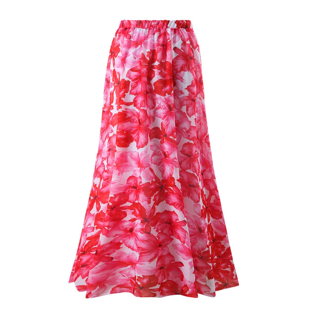 Women's Fashionable Sexy Swimsuit Red One Piece Chiffon Print Swimwear Set_ecoleips.com