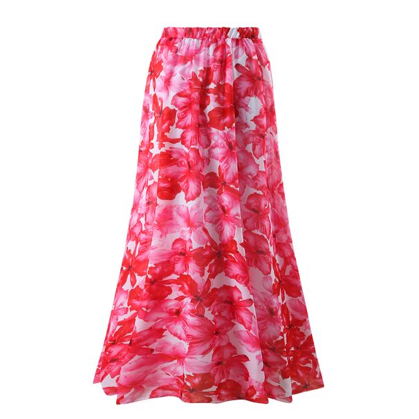 Women's Fashionable Sexy Swimsuit Red One Piece Chiffon Print Swimwear Set_ecoleips.com