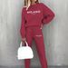 Women's Fleece Lined Sweatshirt Set Casual Fashion Letter Print European American Style Autumn Winter Clothing_ecoleips.com