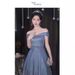 Shiny Evening Gown 2025 New Model, Off-the-shoulder, Light Luxury, Niche, Slim-fit, High-end, Elegant Host Dress For_ecoleips.com