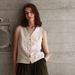 Aria Basics Summer Pure Linen For Women, French-style Relaxed Niche V-neck Sleeveless Top, European And American Casual Old Money_ecoleips.com