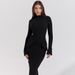 Women's New Crew Neck Flare Sleeve High Slit Slim Fit Bodycon Maxi Dress_ecoleips.com