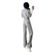 Elegant Gray Sports Suit For Women, Autumn Casual Versatile Stylish Age-reducing Two-piece Set With Jacket And Wide-leg_ecoleips.com