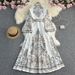 Women's Clothing Retro Temperament Long Sleeve Trumpet Sleeve Positioning Printing Waist Slimming Single Breasted A Line Elegant Long Skirt_ecoleips.com