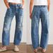 Women's Clothing Vintage Distressed Straight Leg Jeans For Women - Relaxed Fit, Washed Denim, Mid Rise, Wide Leg (Blue, S-XXL) Fit Washed Denim_ecoleips.com