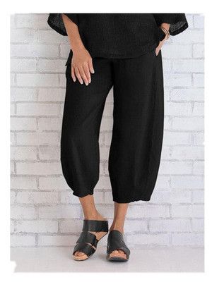 Suitable For All Seasons Year New Style Solid Color Plus Size Women's Simple Loose Casual Nine-point Pants 3191_ecoleips.com