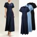 Women's European American Style Cross-Border French Waist Cinching Dress Summer round Neck Short Sleeve A-Line Knit Dress_ecoleips.com