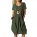 2026 Summer New European American Style Cotton Linen Solid Color Loose Round Neck Short Sleeve Women's Dress Fashionable_ecoleips.com
