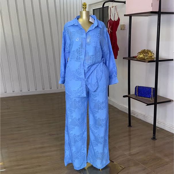 Women's Clothing Summer New Sweet And Fresh Lapel Patch Pocket Long Sleeved Shirt High Waist Straight Pants Two Piece Suit_ecoleips.com
