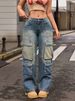 Women's Clothing Retro Nostalgic Washed Street Cargo Hip Hop Multi Pocket Overalls Straight Jeans_ecoleips.com