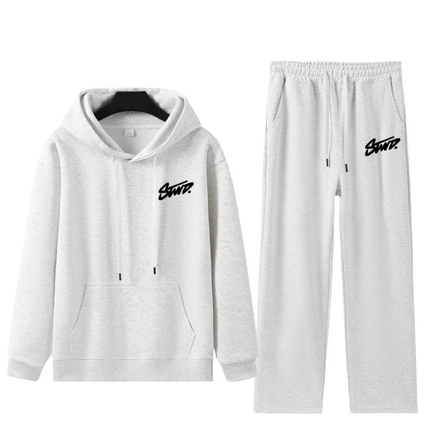 Unisex Chinese Cotton Hoodie & Straight Pants Set, Double-Layered Spring Lounge Wear, Casual Two-Piece Outfit_ecoleips.com