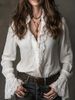 European-Style Lace Blouse – Long Sleeve V-Neck Top With Sheer Panels & Stretch Comfort (Breathable Polyester-Spandex Blend)_ecoleips.com