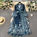 Women's Clothing Early Spring French Style One Piece Dress For Women Tie Waist Print Design Light Elegant Long Skirt_ecoleips.com