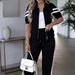Women's Relaxed Color-Block Short Sleeve Top And Striped Straight Leg Pants Casual Two-Piece Lounge Set_ecoleips.com