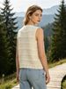 Women Hollow Eyelet Knit Vest, Loose V Neck Button Waistcoat Lightweight Breathable Ribbed Texture Soft Skin Friendly Sleeveless Top_ecoleips.com