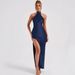Women's Clothing Fashion High Collar Sleeveless Halter Neck Hip Skirt Female Spring New Design Satin Slit Dress_ecoleips.com
