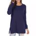 Women's Long Sleeved Knit Sweater Round Neck Slit Design Loose Fitting Elegant Commuter Workwear Apparel_ecoleips.com