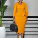 Elegant V-Neck Belted Knee-Length Dress for Women Stretchy Polyester Blend Office Chic S-XXXL_ecoleips.com