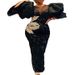 Women's Clothing New Black High Waist Large Size Wrapped Ruffled Sleeve Sequin Embroidered Dress_ecoleips.com