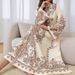 A Court-Style Stand-Up Collar, Lantern Sleeve Coat With Wavy Edges And A Long Retro Printed Dress_ecoleips.com