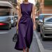 Women's Clothing Sleeveless Dress Large Size Blue Flower Style Short Sleeved Long Dress Elegant Long Dress_ecoleips.com