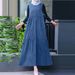 Women's Clothing Muslim Fashion Loose Large Size Sleeveless Long Solid Color Denim Dress_ecoleips.com