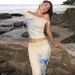 2025 Summer New Fashion Printed Asymmetrical Neck Tie Top Slim Fit Ruffled Skirt Set Wholesale_ecoleips.com
