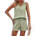 Women's Clothing Summer Loose Sleeveless V-Neck Casual Solid Color Button Decorated Vest Suit_ecoleips.com
