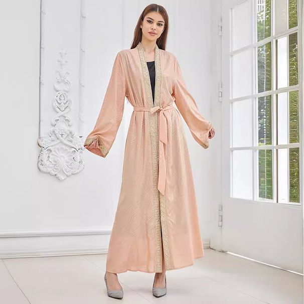 Fashionable Embroidered Robe Middle Eastern Arab Luxurious Gold-Embossed Cardigan Muslim Long Dress_ecoleips.com