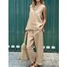 Women's Clothing Loose Cotton Linen Sportswear Set Plus Size Casual Sleeveless Long Pants For Women Spring Summer Fashion_ecoleips.com