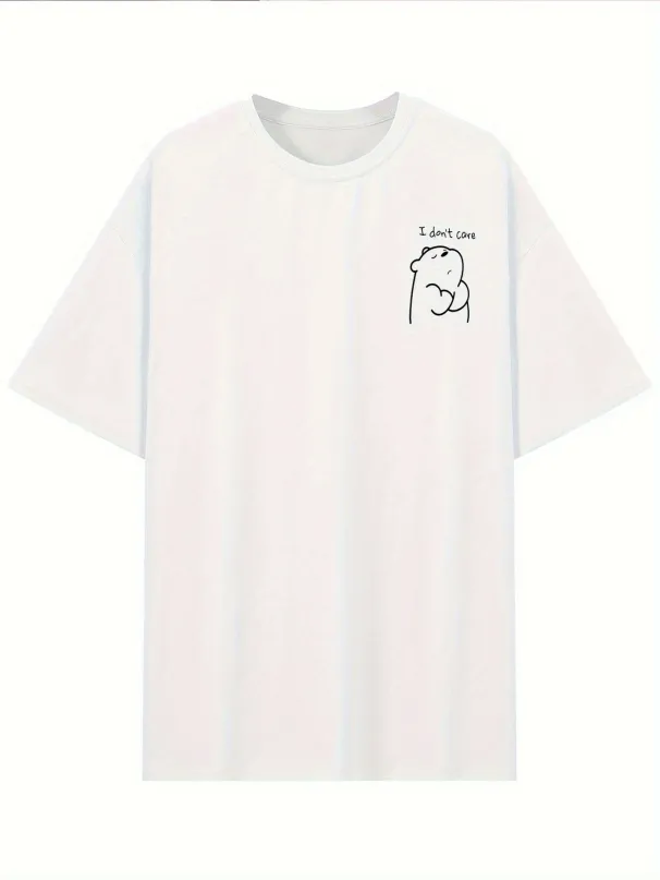 Simple Bear Print Short-sleeved T-shirt Casual And Versatile Style Suitable For Women's Daily And Outing Wear_ecoleips.com