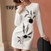 Summer New Women's Long Sleeve Dress White a Line Midi Skirt round Neck Sequin Embroidery Floral Decoration Straight Cut_ecoleips.com