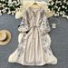 Women's Clothing Women's Bohemian Retro Style Travel Dress Heavy Embroidery Loose Lantern Sleeve Tie Waist For Formal & Casual_ecoleips.com