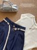 Tencel Denim Shorts For Women, High Waist A-Line Wide Leg Mid-Length Shorts, Casual Straight Cut Trousers With Free Belt_ecoleips.com