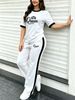 Women's Simple Sport 2-piece Set, Classic Print Colorblock Tee & Stretch Knit Side-stripe Drawstring Wide Leg Pants For Spring Summer Commute & Gym_ecoleips.com