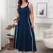 Women's Elegant Sleeveless Dress - Wrap Waist & Adjustable Straps | Flowy Summer Maxi Dress (S-XL) | Chiffon & Linen Blend_ecoleips.com